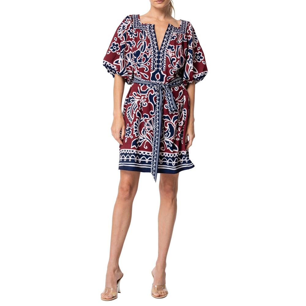 Ciebon NWT Arya Print Tie Waist Dress Red Multi Sz Small